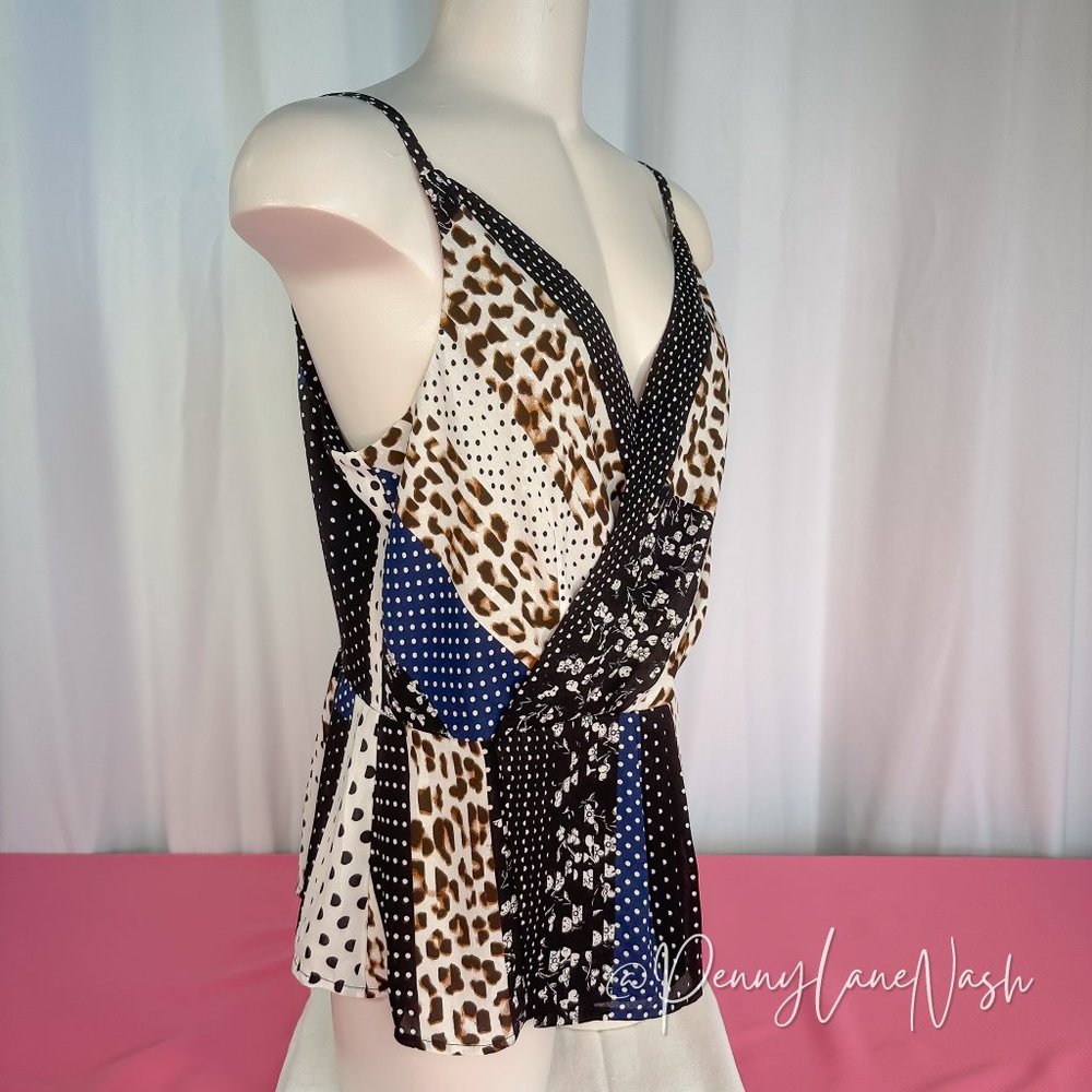 Cabi 3787 Mixed Print Crossover Peplum Camisole Tank - Picture 5 of 8